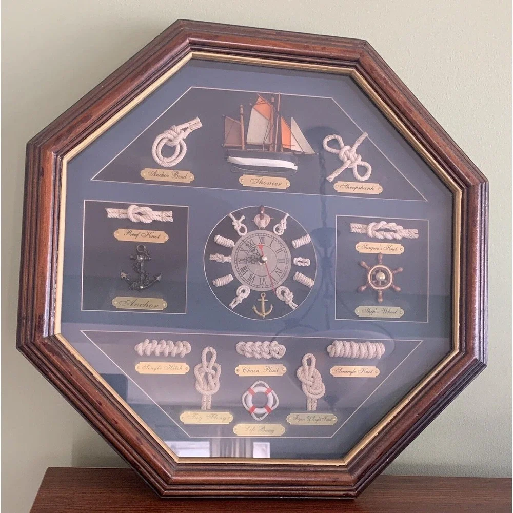 Decorative Wall‎ Clock With Nautical Knots Wall Hanging 3D Shadow Box Ship Decor